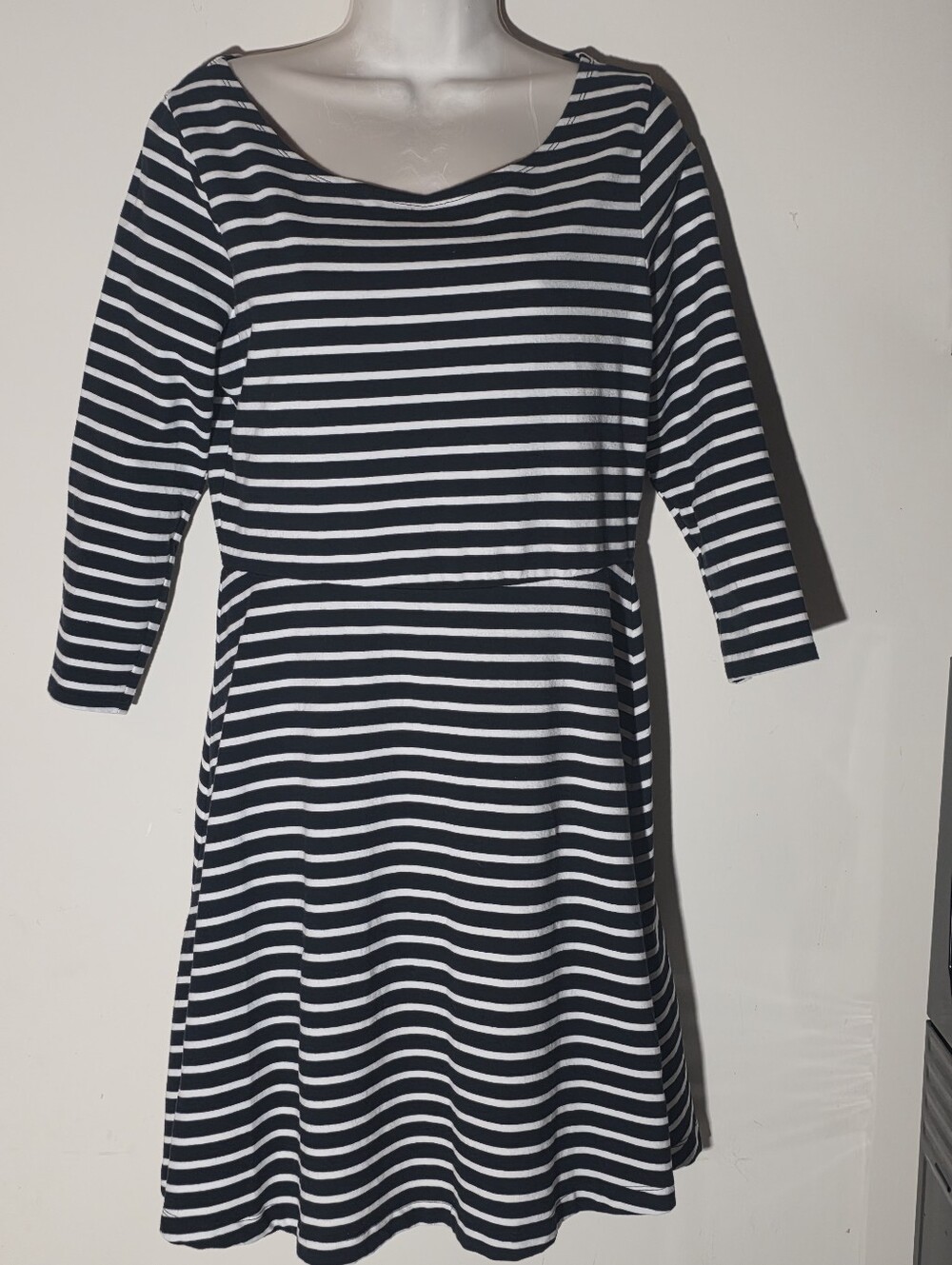 Old Navy Black and White Striped Long Sleeve Fit-and-Flare Dress (Size M)